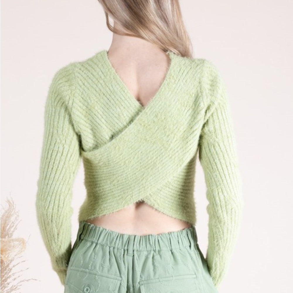 516. Light Green Ribbed Knit Sweater