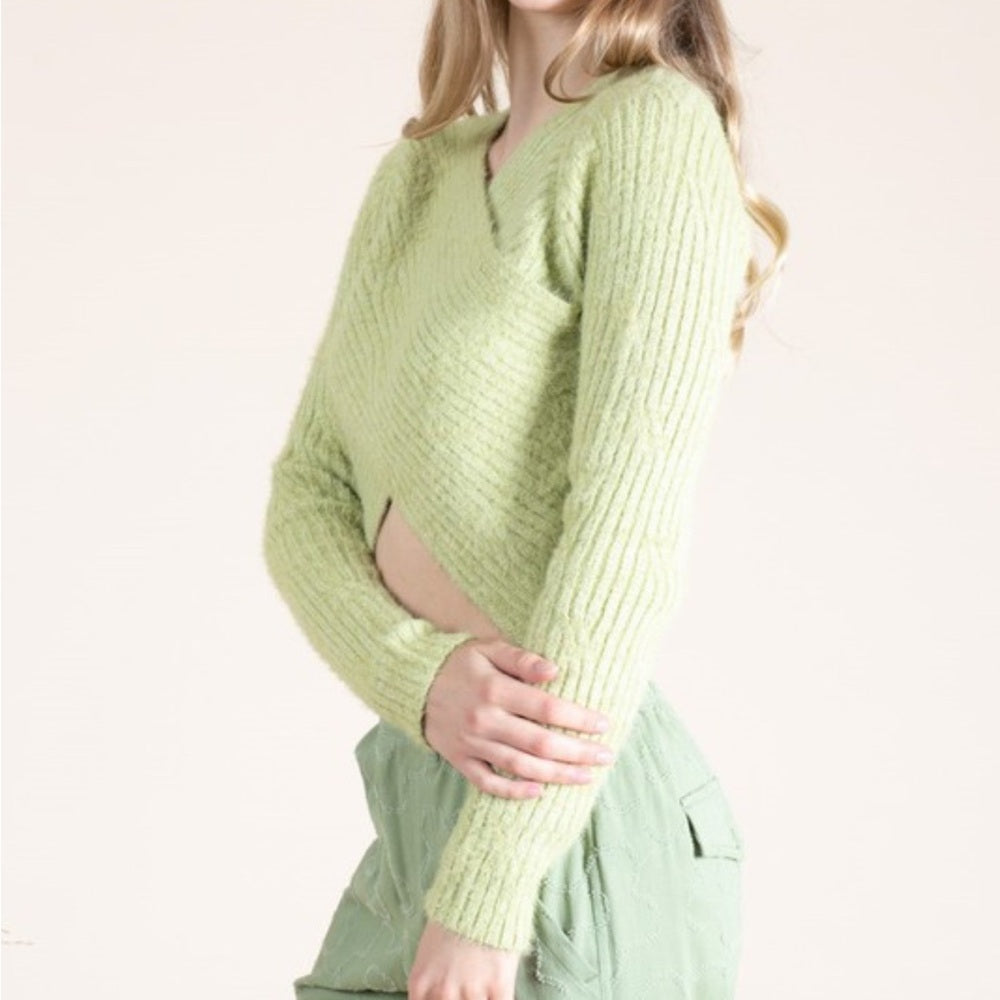 516. Light Green Ribbed Knit Sweater