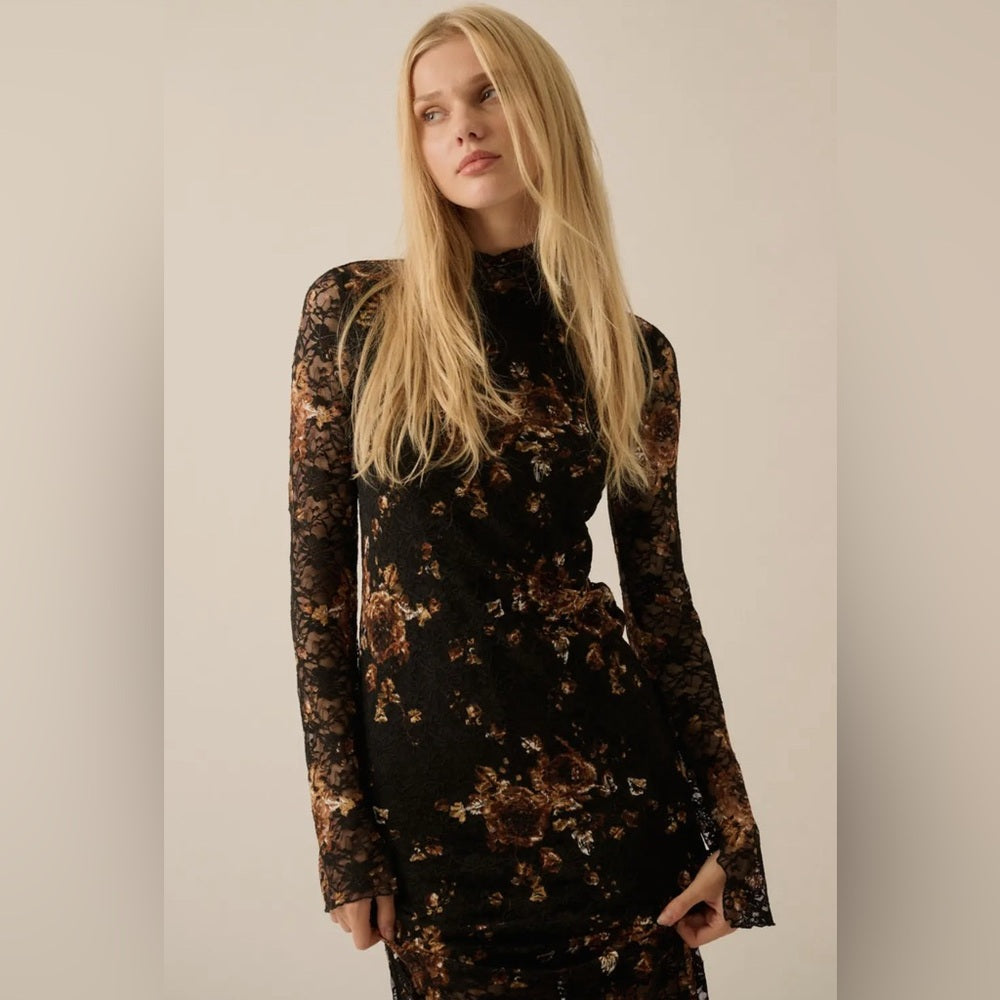 608. Promesa Black and Brown Floral Maxi Dress