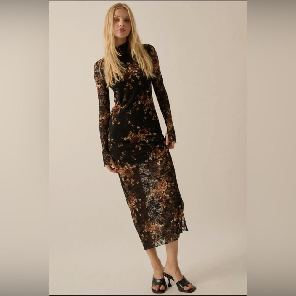 608. Promesa Black and Brown Floral Maxi Dress