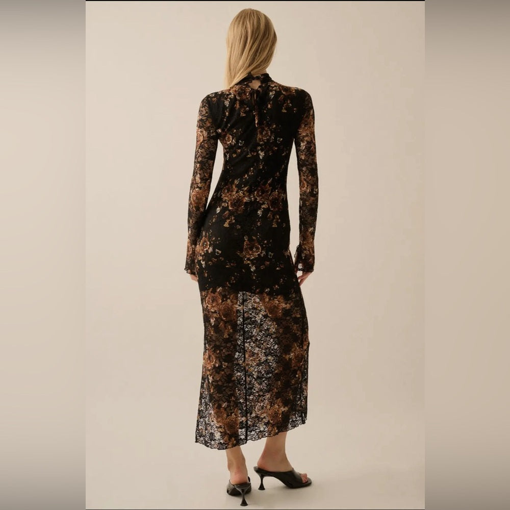 608. Promesa Black and Brown Floral Maxi Dress