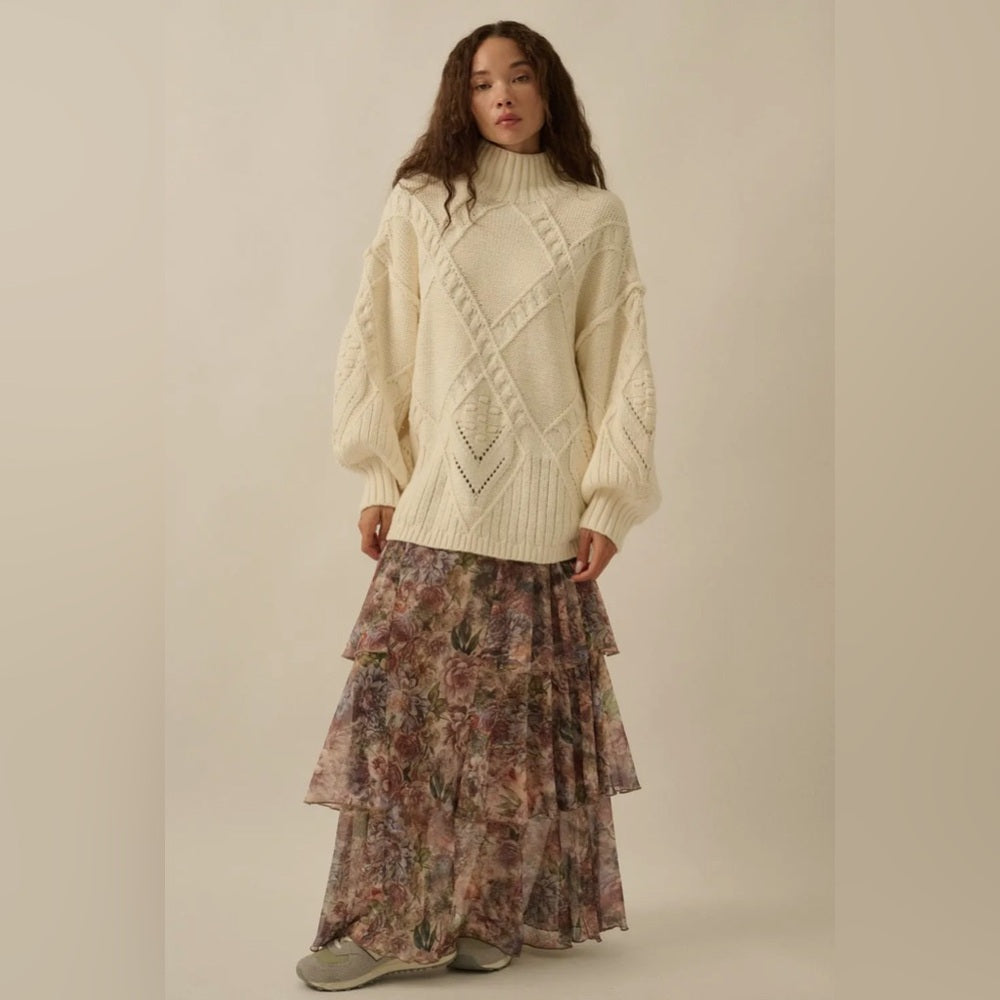 609. Promesa Floral Maxi Skirt with Ruffle Details