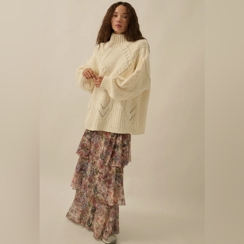 609. Promesa Floral Maxi Skirt with Ruffle Details