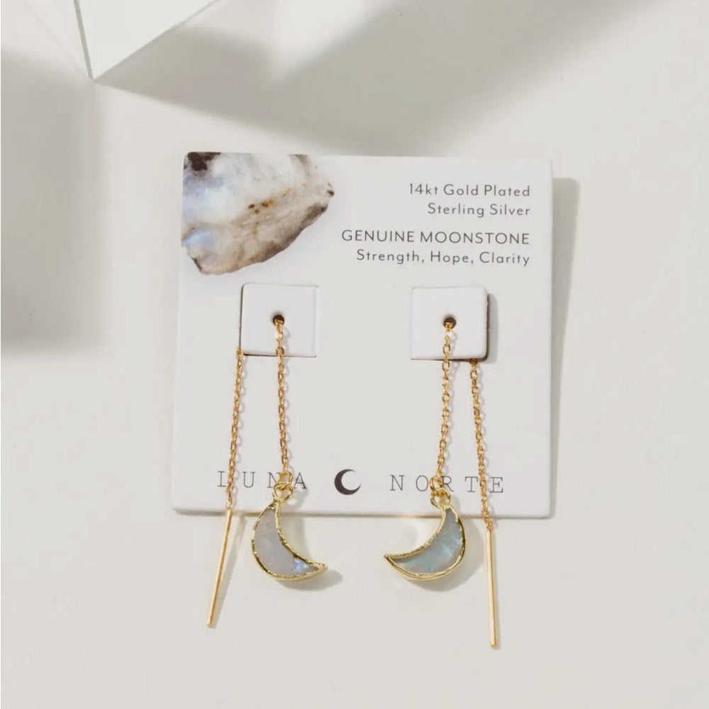 613. Gold Plated Sterling Silver Eclipse Threader Earrings- Moonstone