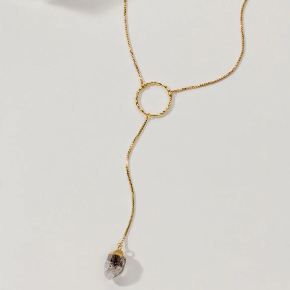 614. Always On the Run Y Necklace- Herkimer Quartz