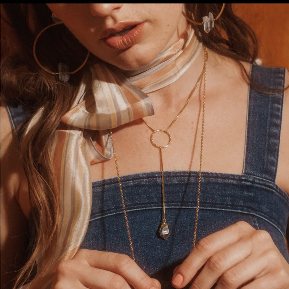 614. Always On the Run Y Necklace- Herkimer Quartz