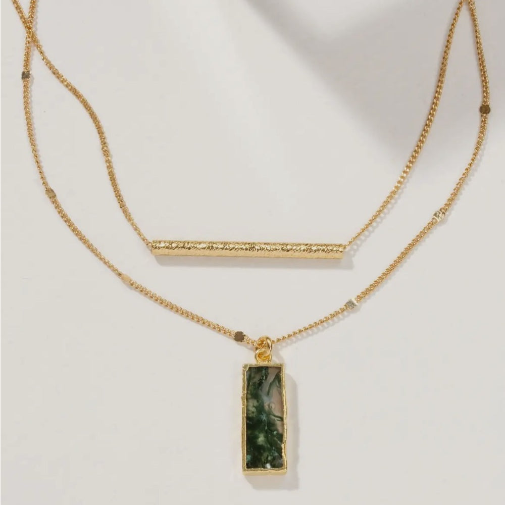 617. Stick Together Necklace Set- Moss Agate