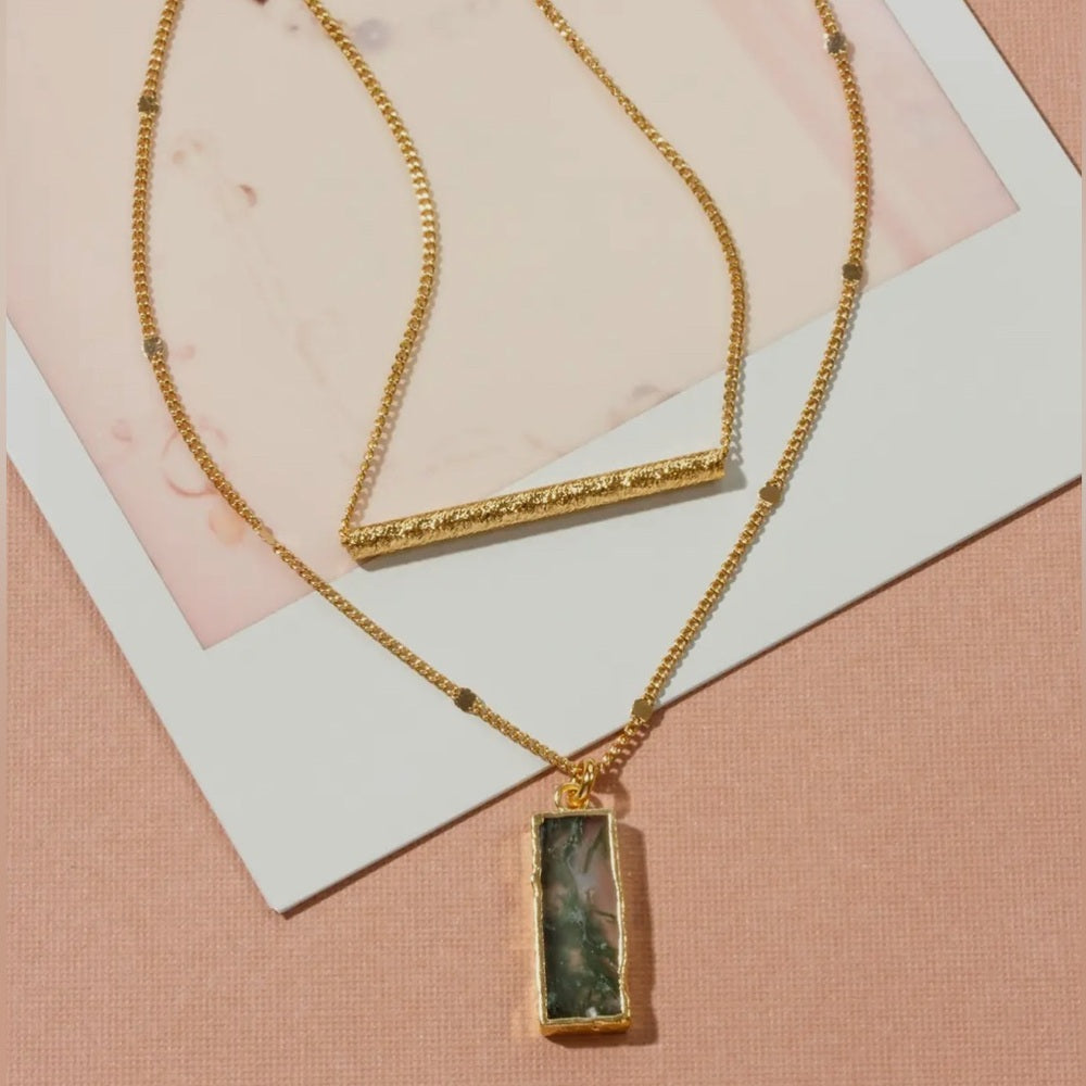 617. Stick Together Necklace Set- Moss Agate