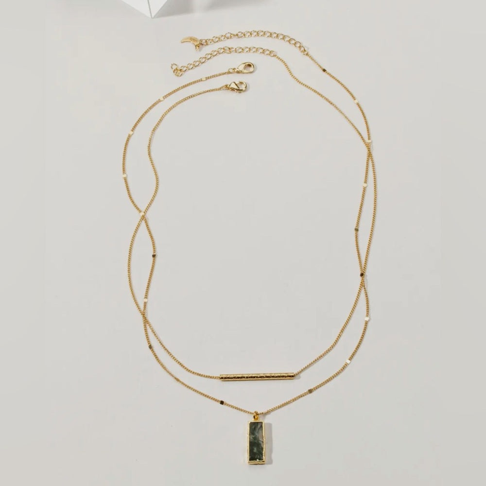 617. Stick Together Necklace Set- Moss Agate