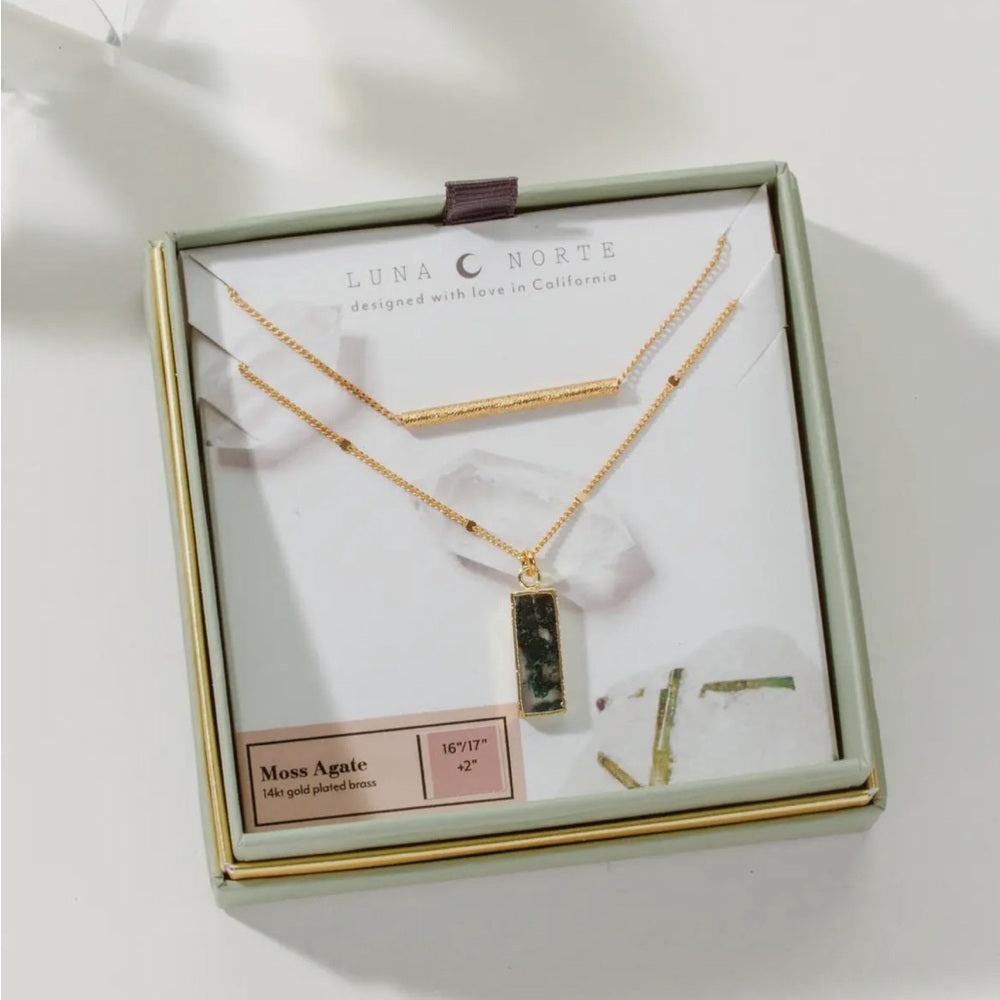 617. Stick Together Necklace Set- Moss Agate