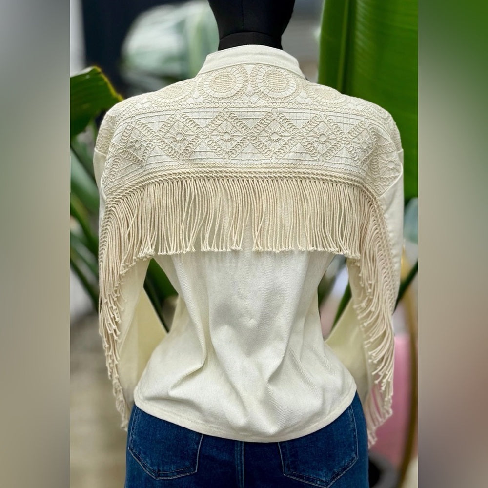 622. Cream Fringe Jacket with Embroidered Detail