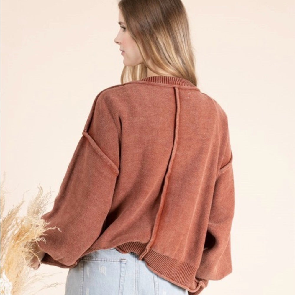 625. Rust Brown Button-Up Cardigan