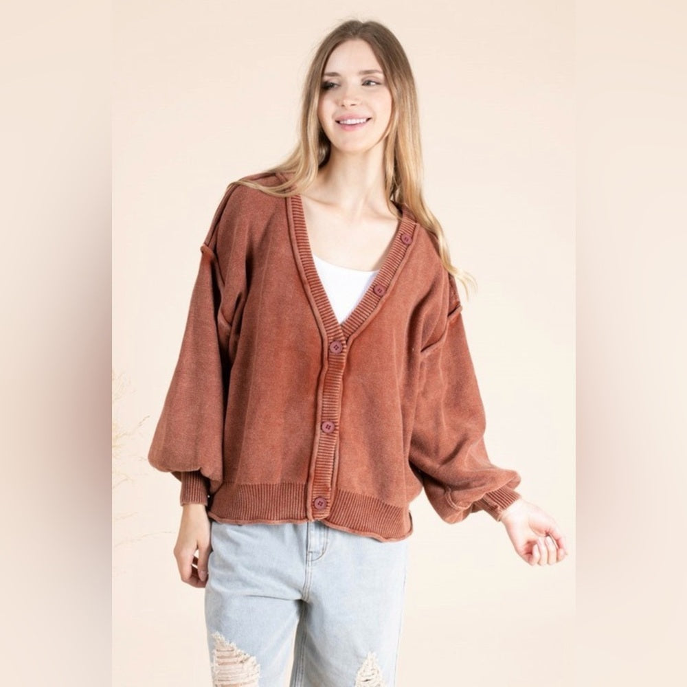 625. Rust Brown Button-Up Cardigan