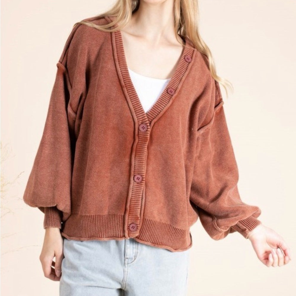 625. Rust Brown Button-Up Cardigan