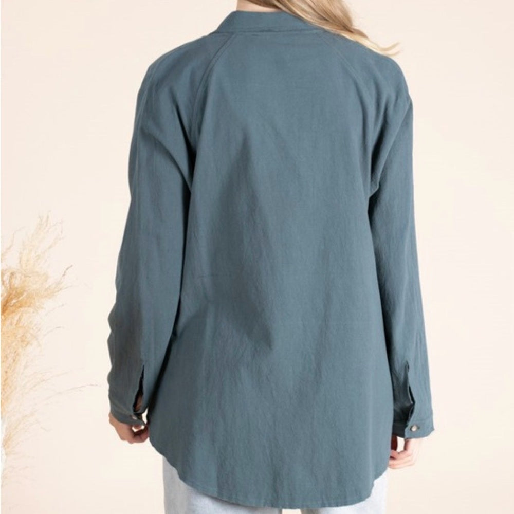 633. Teal Gauze Button-Up Shirt