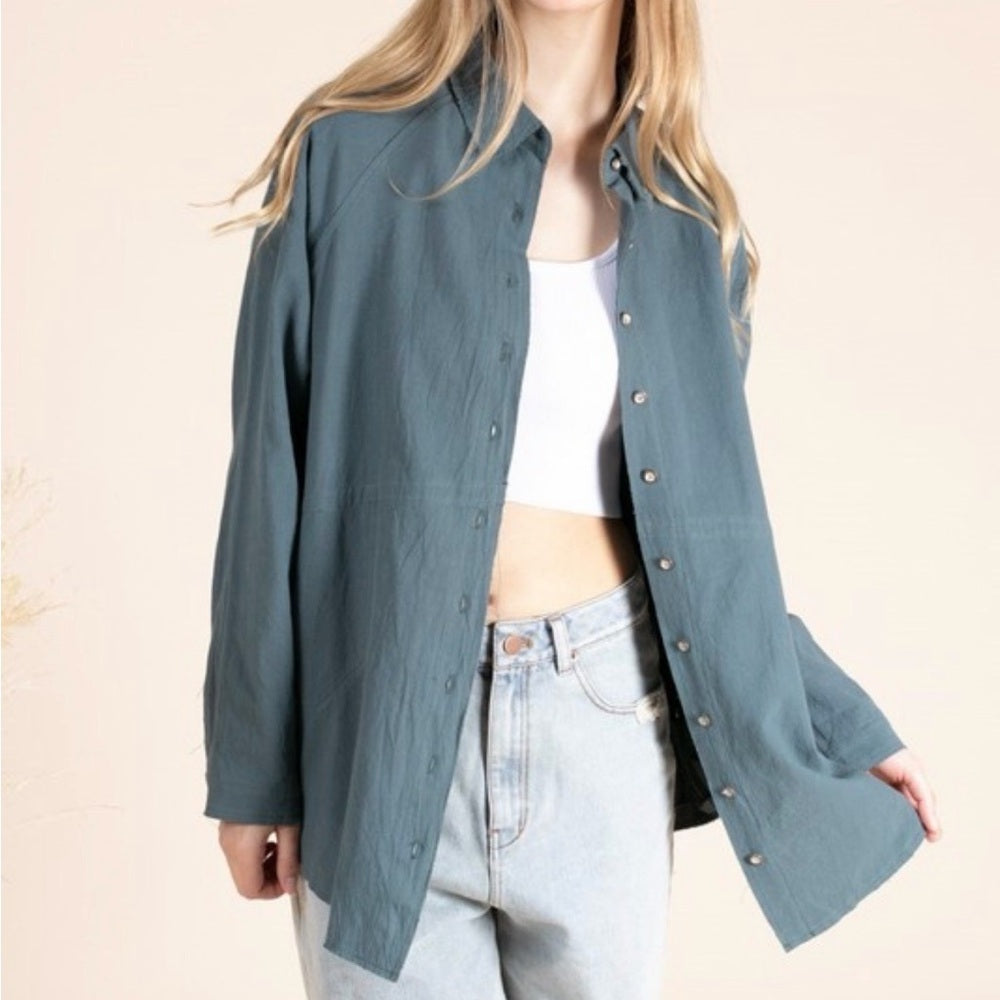 633. Teal Gauze Button-Up Shirt