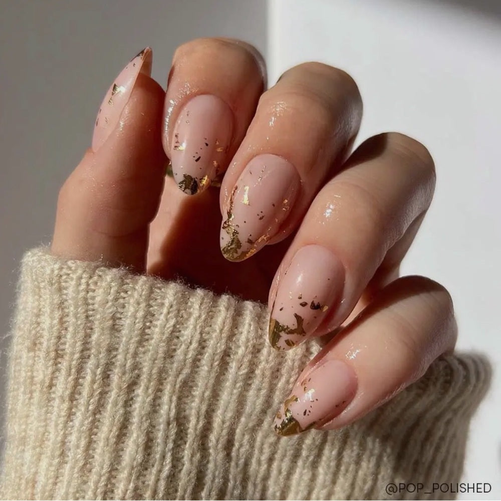 645. Glamnetic 24K Glue-On Nails |Gold Foil Accent| Short Almond Length