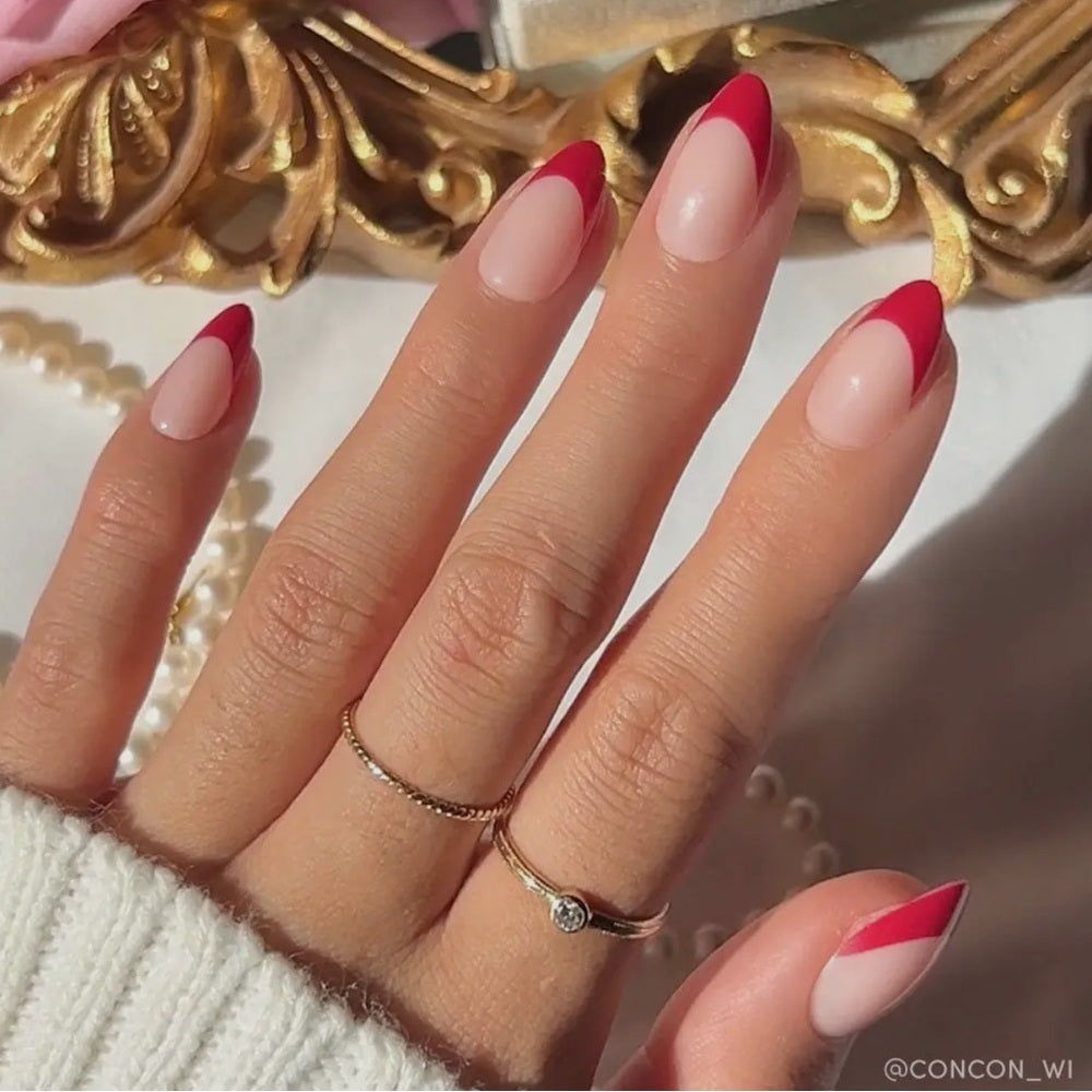 652. Glamnetic Rose Garden Glue-On Nails | Red French Tip | Short Almond