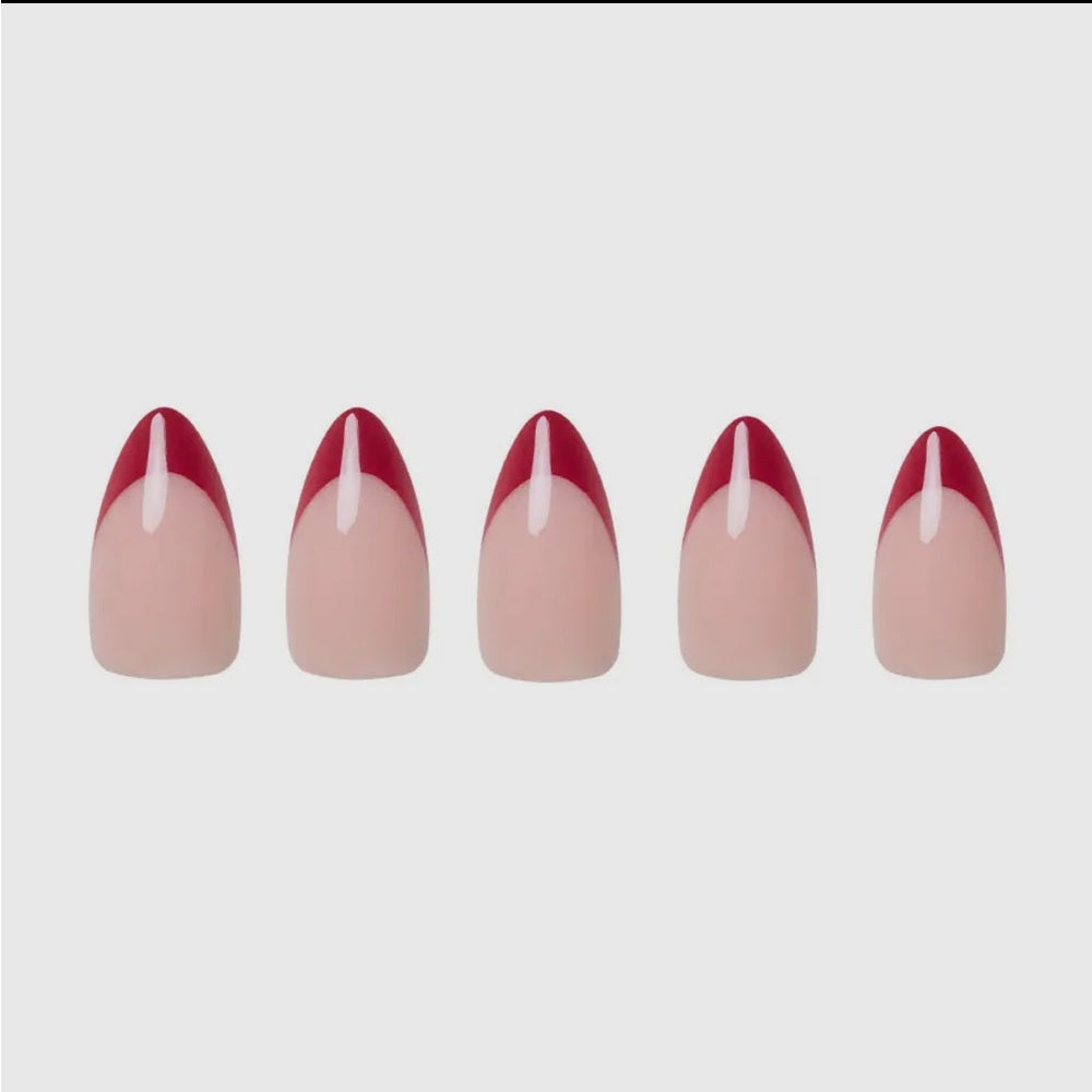 652. Glamnetic Rose Garden Glue-On Nails | Red French Tip | Short Almond