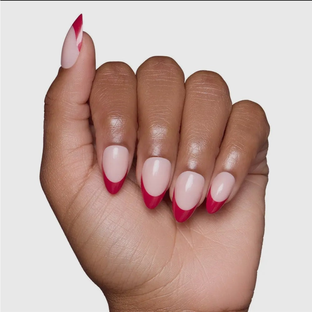 652. Glamnetic Rose Garden Glue-On Nails | Red French Tip | Short Almond