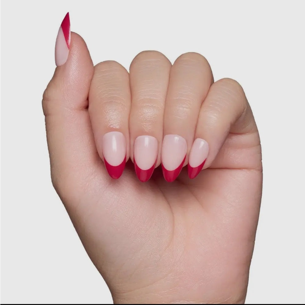 652. Glamnetic Rose Garden Glue-On Nails | Red French Tip | Short Almond