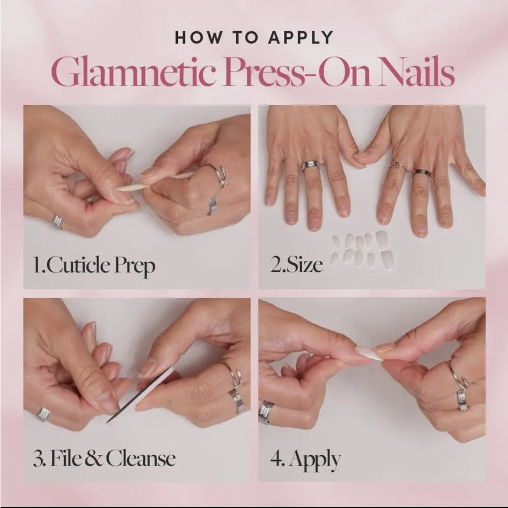 652. Glamnetic Rose Garden Glue-On Nails | Red French Tip | Short Almond