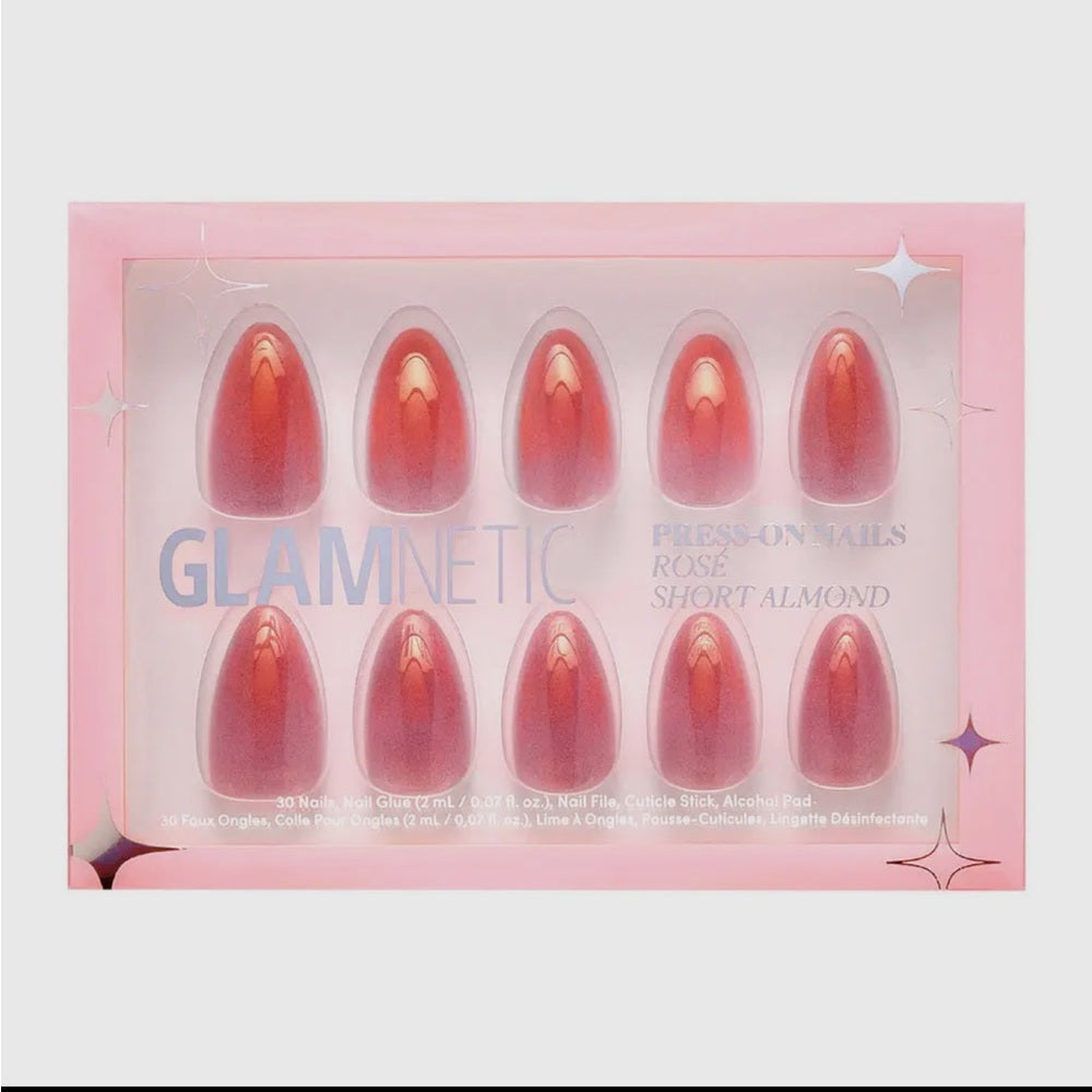 653. Glamnetic Rosé Glue-On Nails| Trendy Rose Pink Metallic Finish