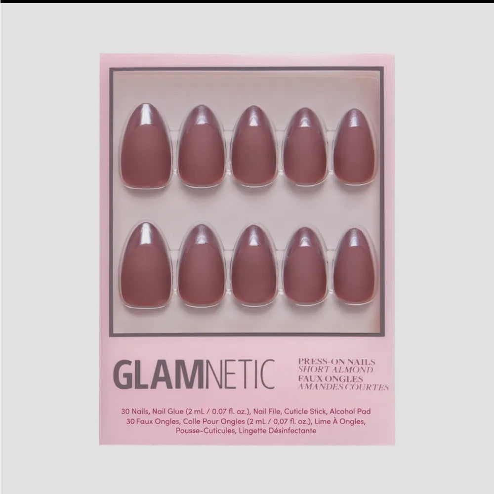 654. Terra Glue-On Nails | Dark Brown Short Almond Nails