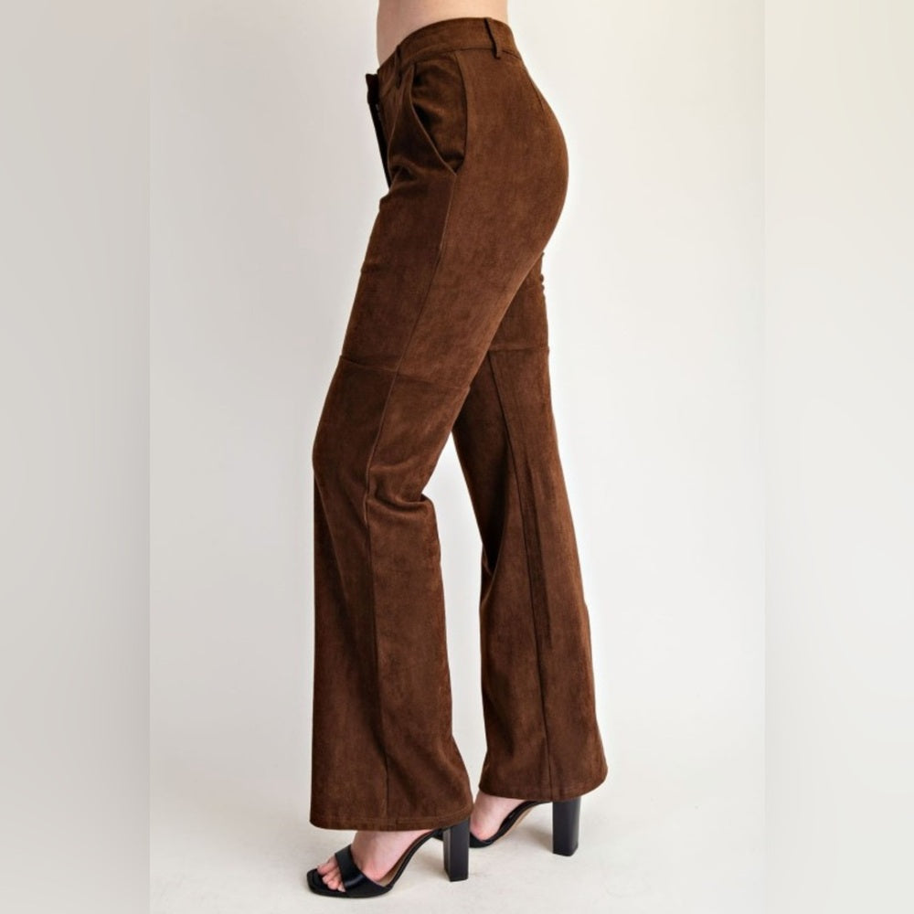 658. Brown Faux Suede Semi Flare Pants