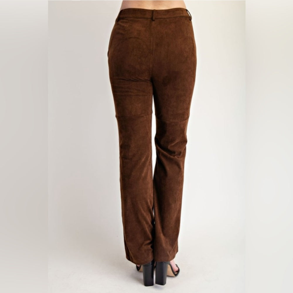 658. Brown Faux Suede Semi Flare Pants