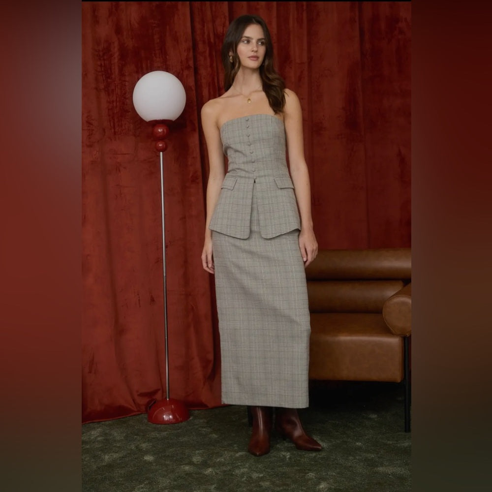 660. Gray Plaid Maxi Skirt