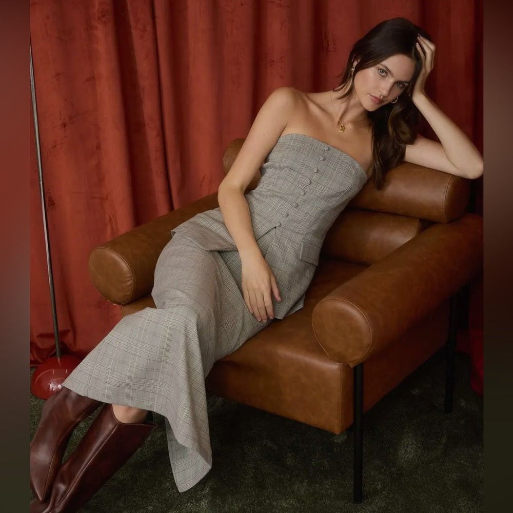 660. Gray Plaid Maxi Skirt