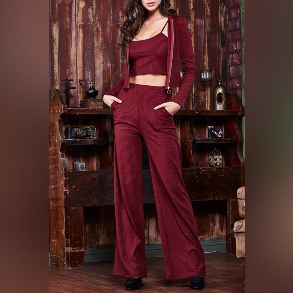 665. Burgundy Three-Piece Set