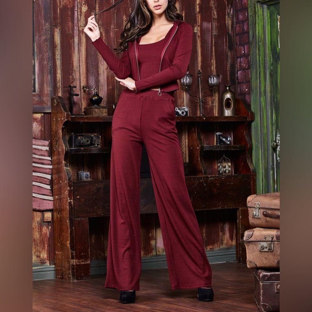 665. Burgundy Three-Piece Set