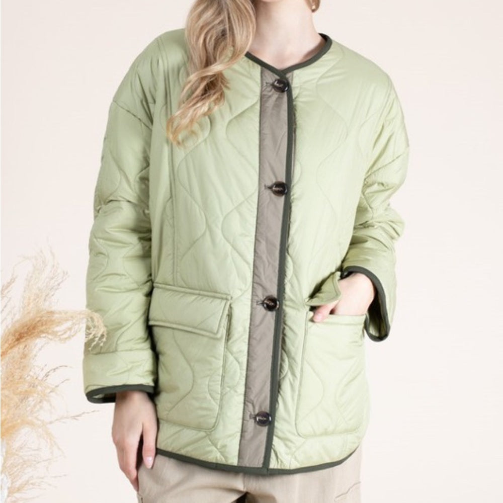 669. Light Green Quilted Jacket with Dark Trim