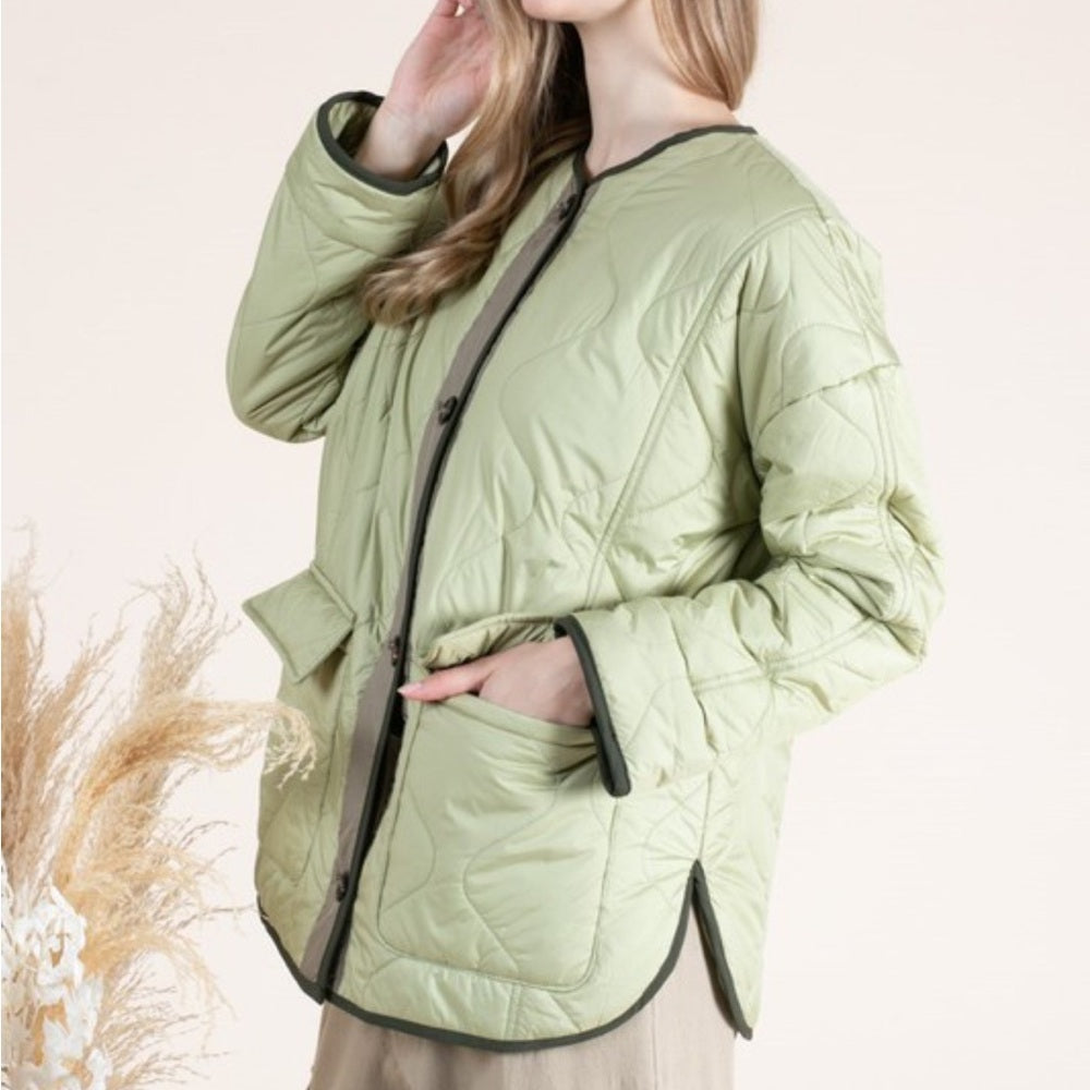669. Light Green Quilted Jacket with Dark Trim