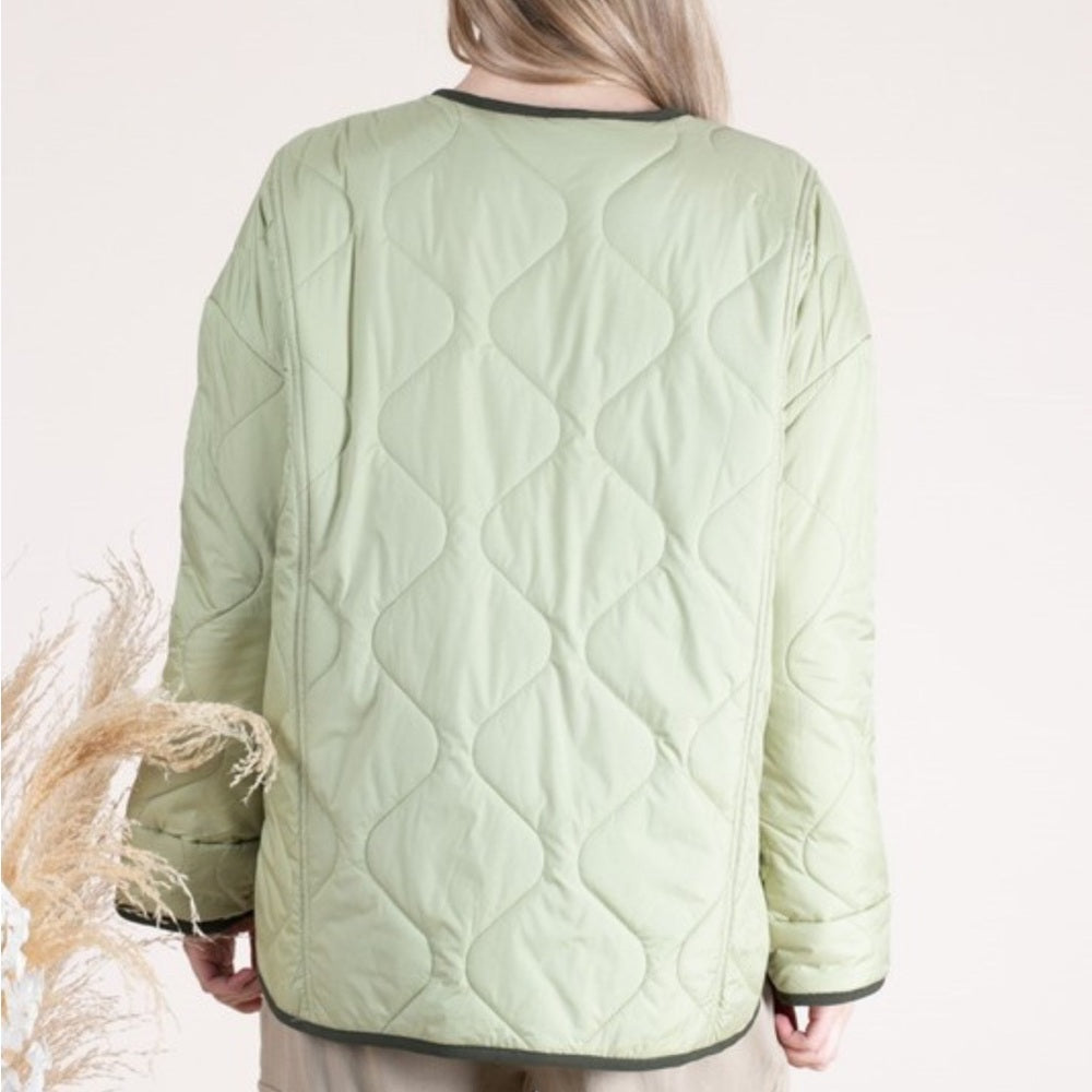 669. Light Green Quilted Jacket with Dark Trim