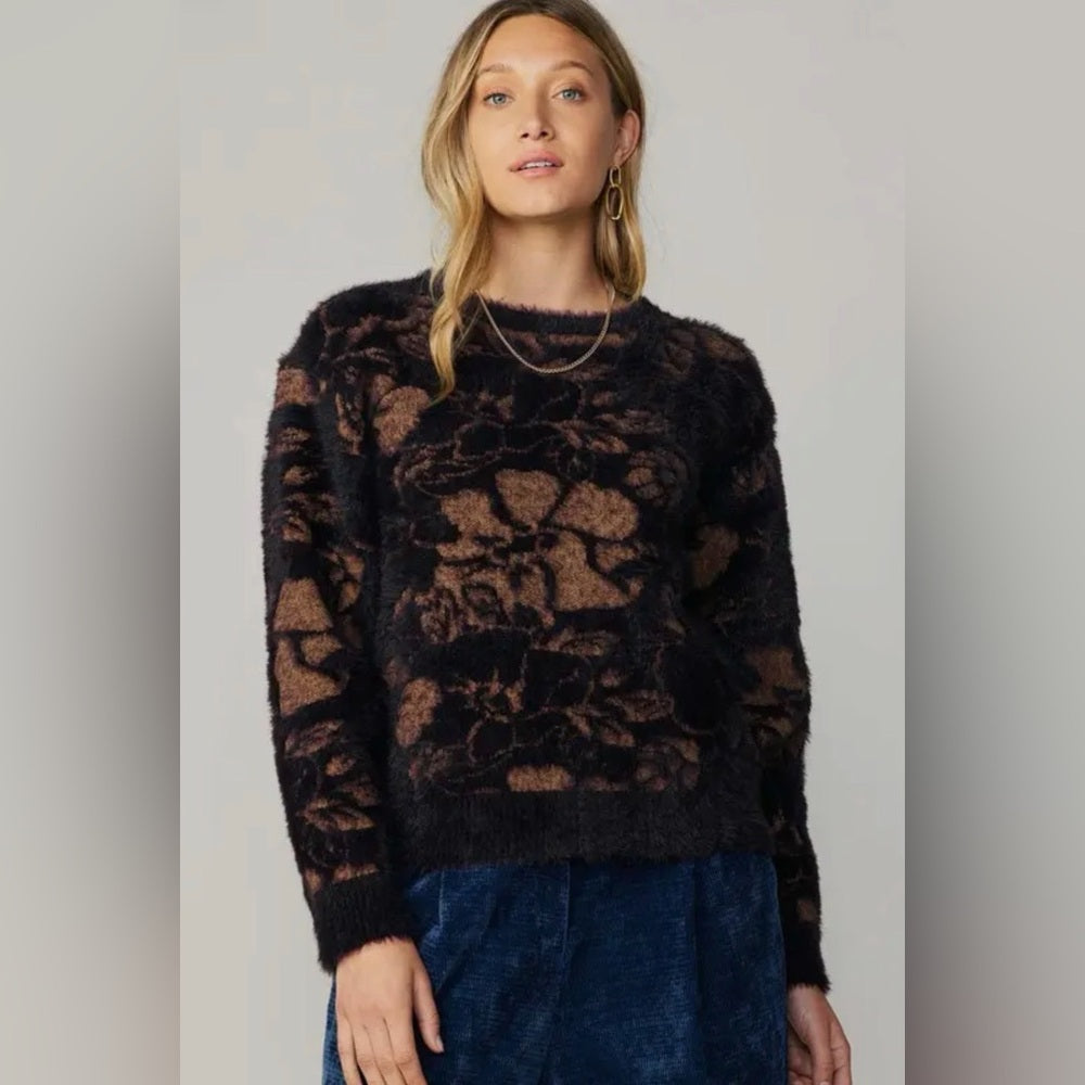 504. Current Air Deep Purple & Gold Fuzzy Sweater