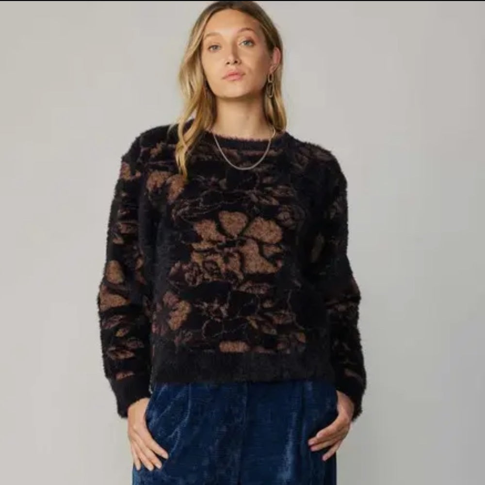 504. Current Air Deep Purple & Gold Fuzzy Sweater