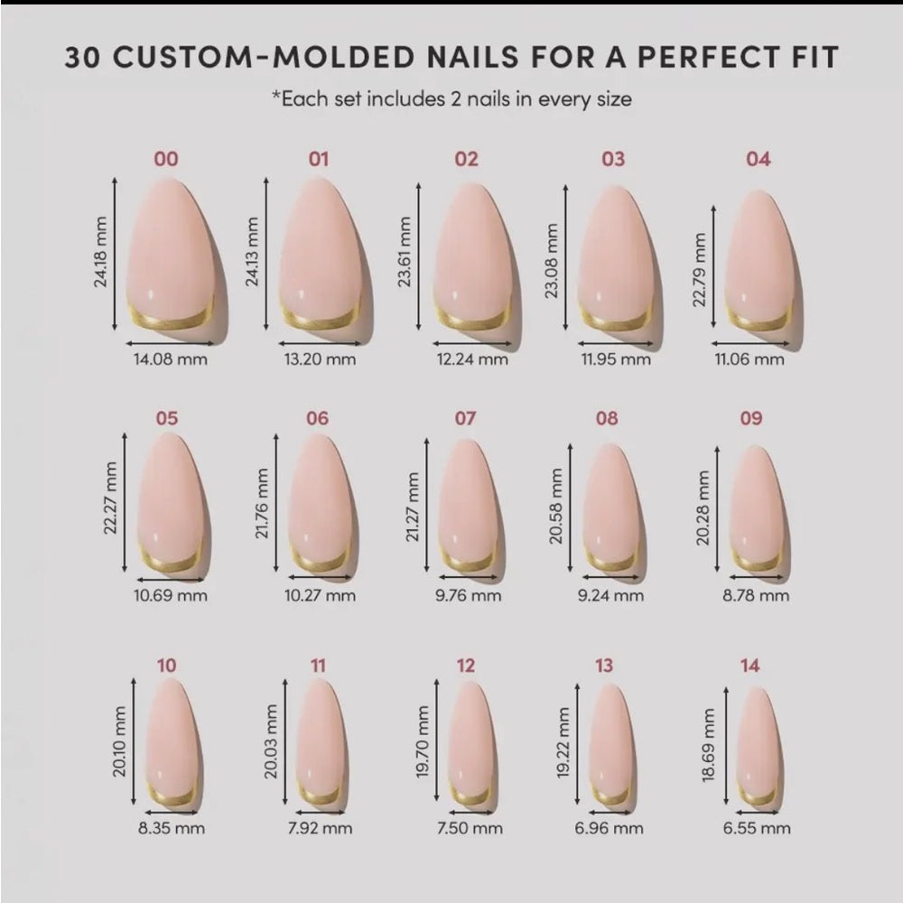 648. Glamnetic Goal Getter Glue-On Nails | Medium Almond Nude Gold Luxe Nails