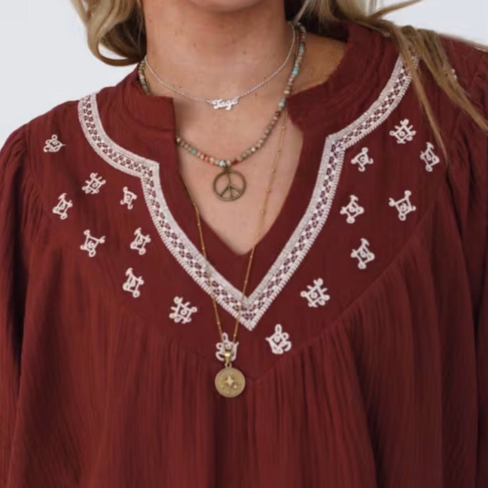 676. Easel Embroidered Maroon Blouse
