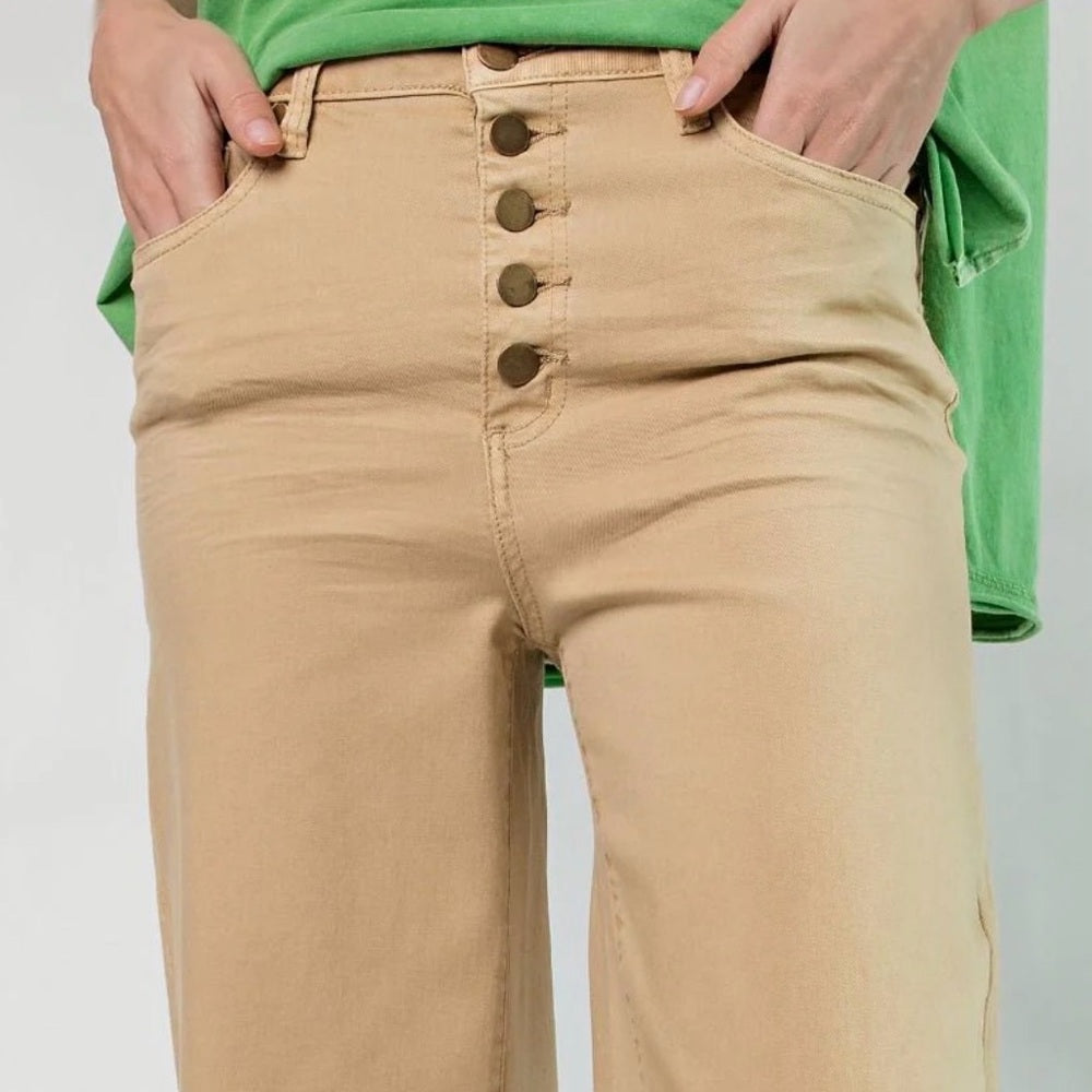 802. Easel Tan Wide-Leg Button-Fly Pants