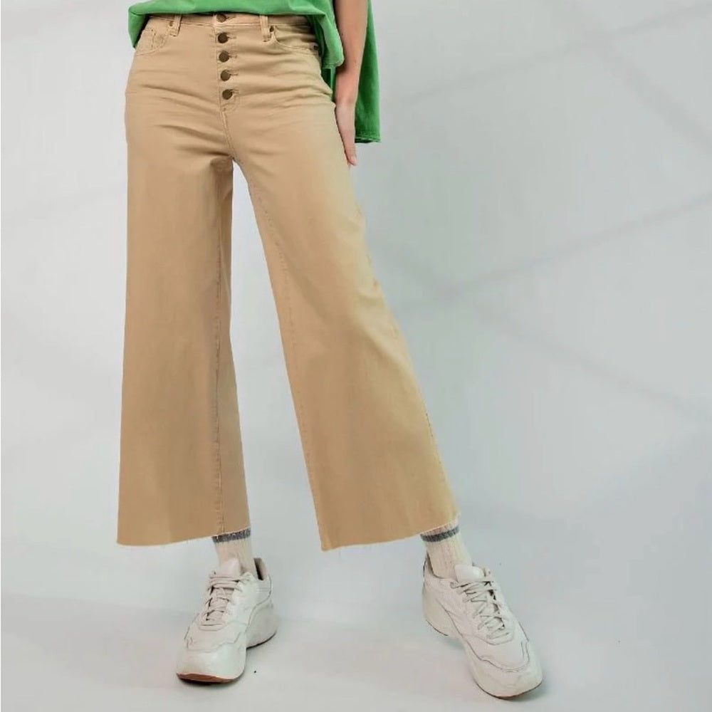 802. Easel Tan Wide-Leg Button-Fly Pants