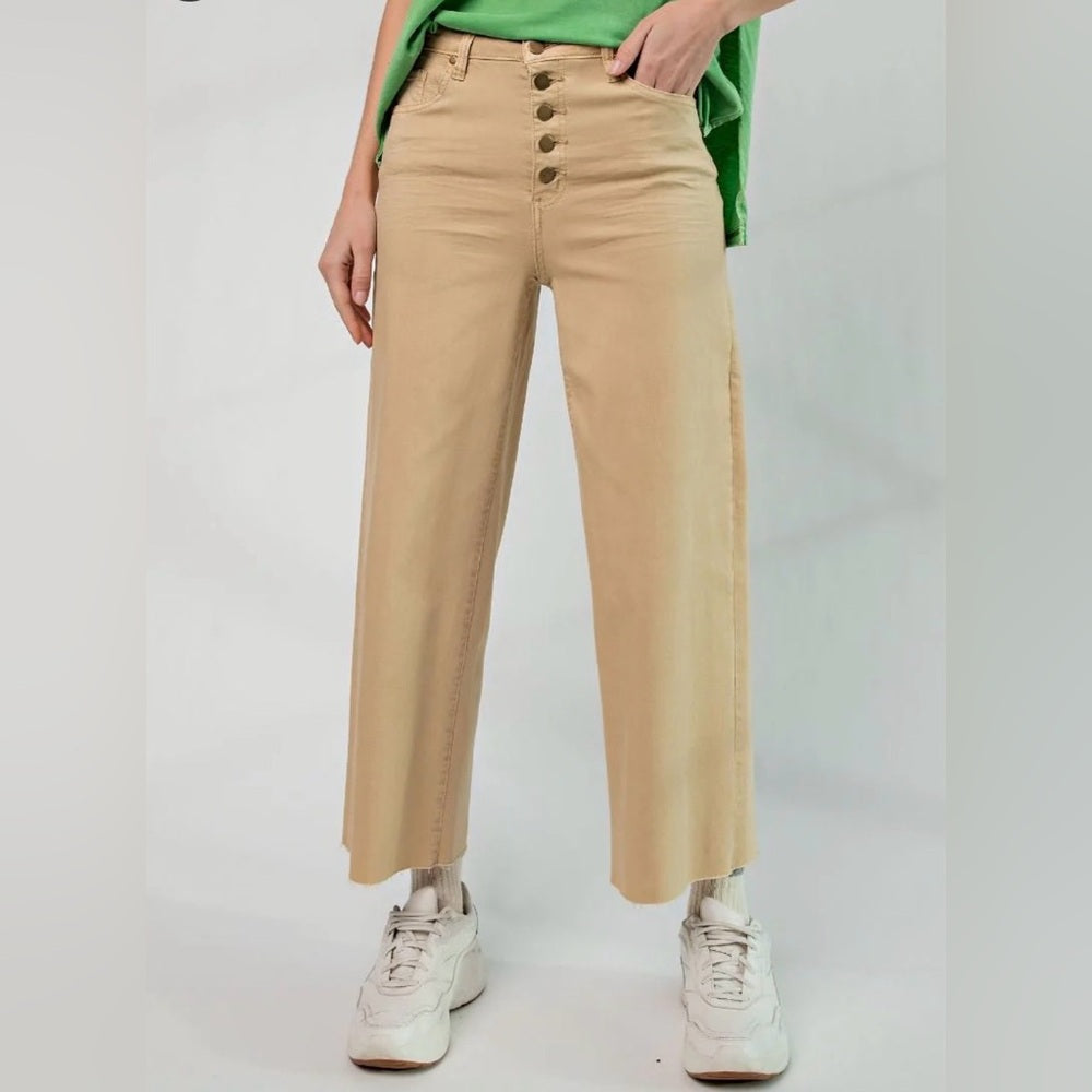 802. Easel Tan Wide-Leg Button-Fly Pants