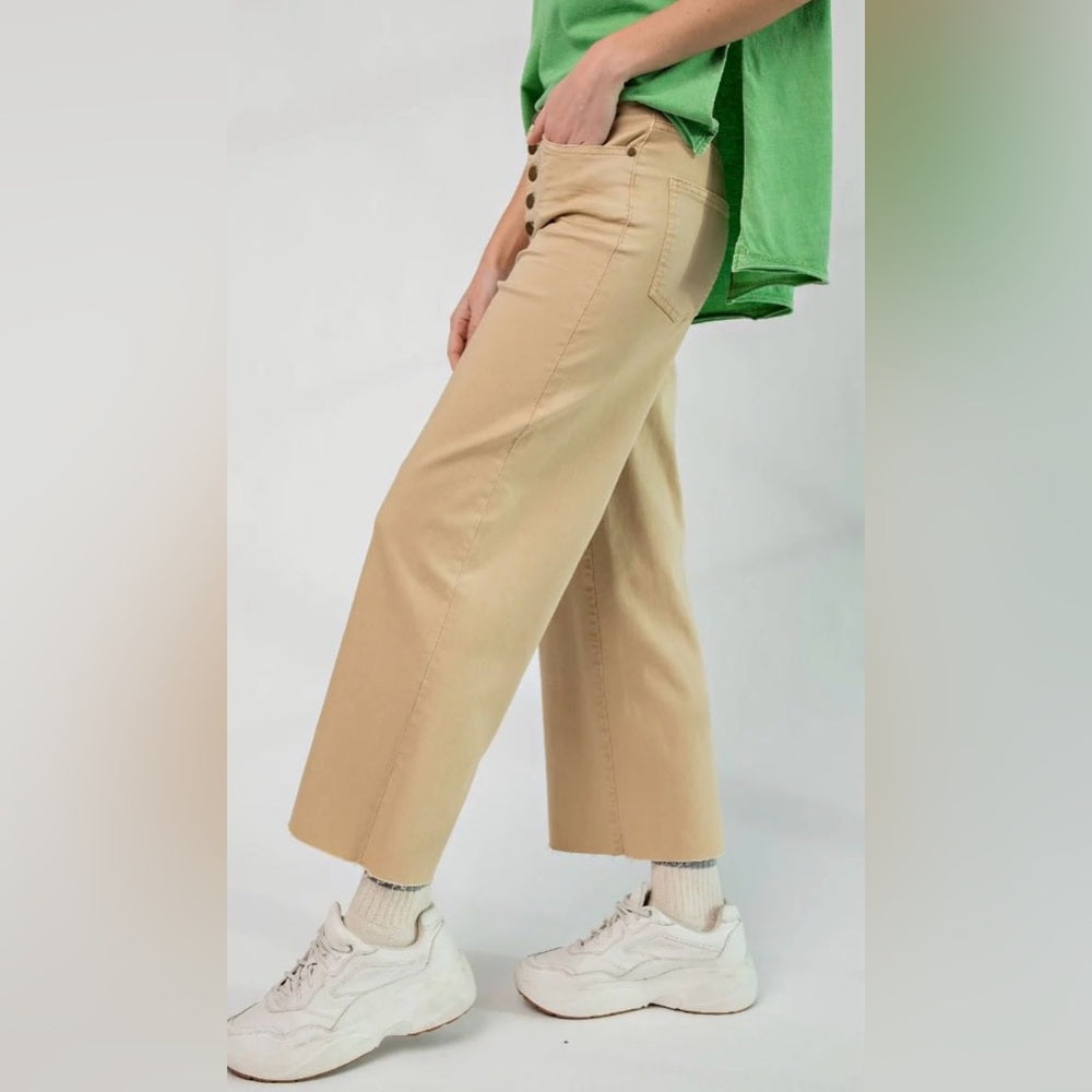 802. Easel Tan Wide-Leg Button-Fly Pants