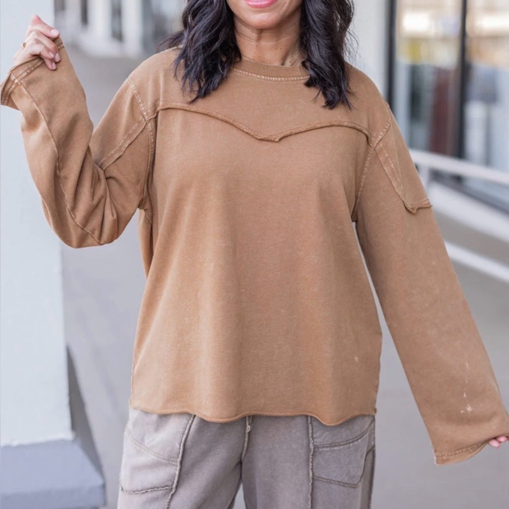 805. Easel Tan Long Sleeve Top