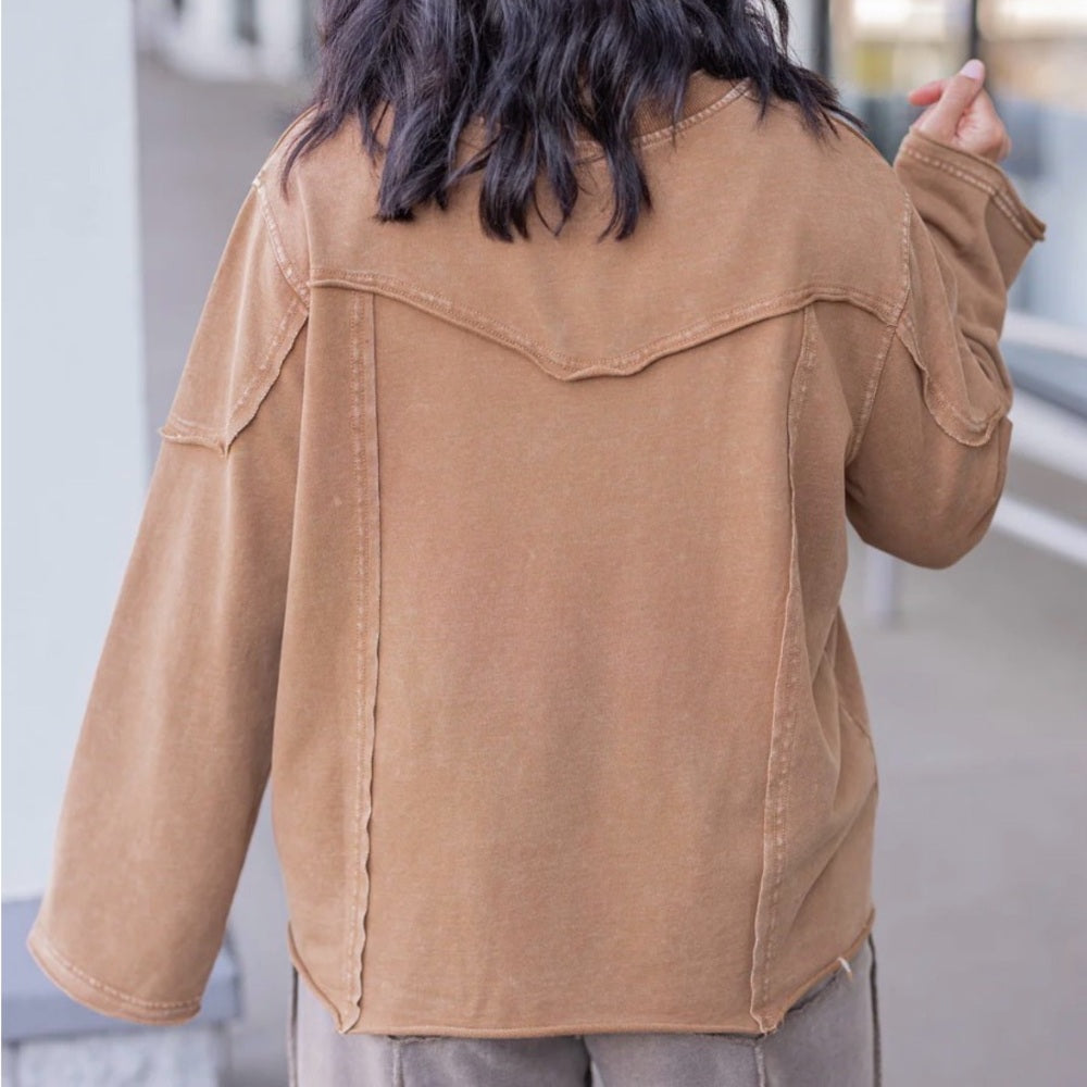 805. Easel Tan Long Sleeve Top