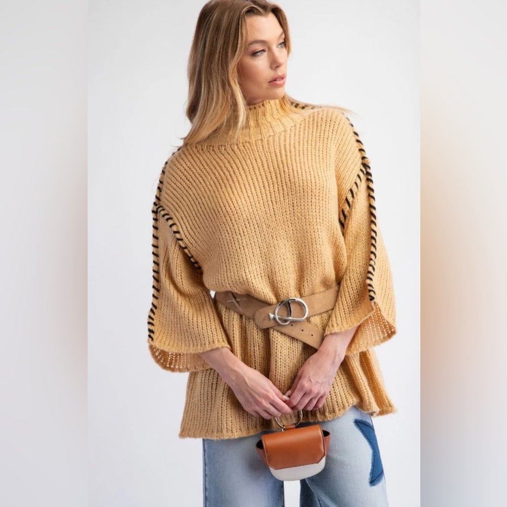 812. Easel Tan with Black Stitching Sweater