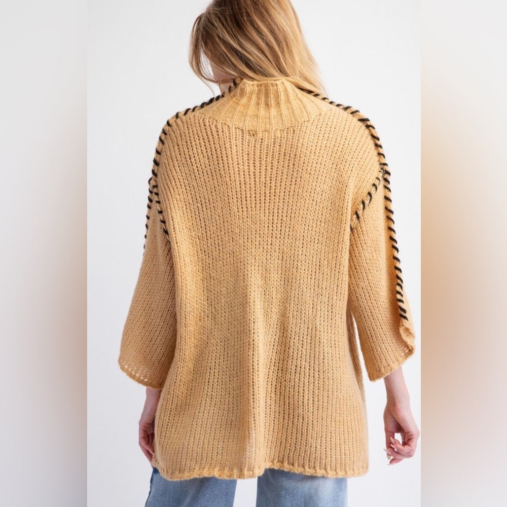 812. Easel Tan with Black Stitching Sweater