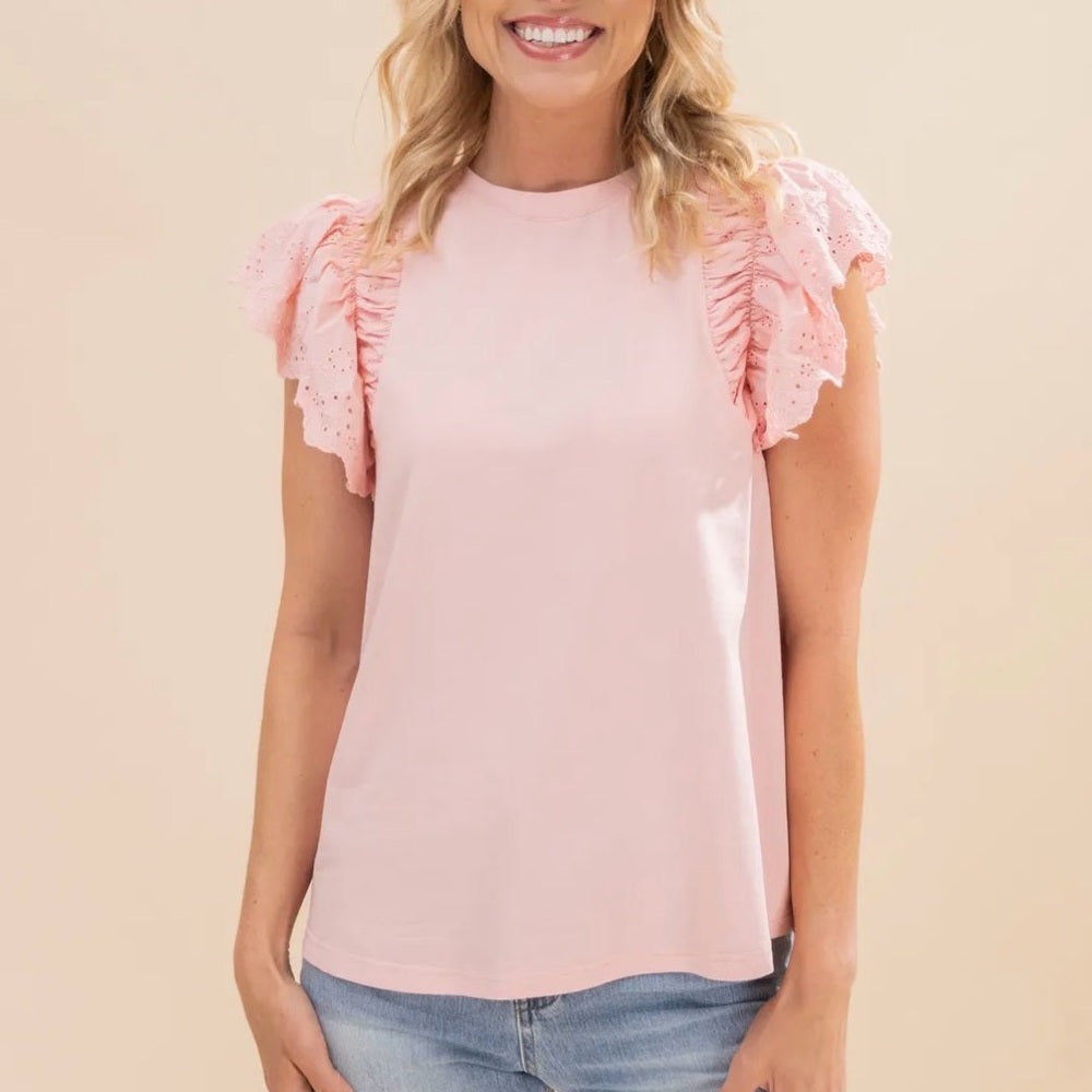 822. Easel Pink Ruffle Sleeve Top